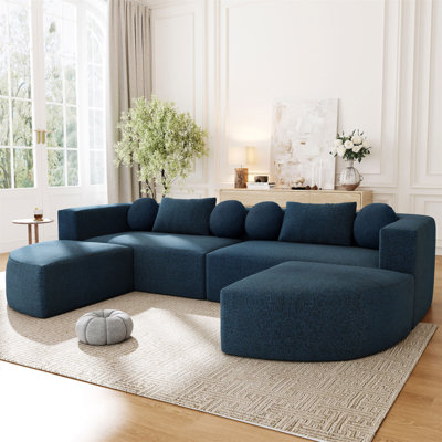 Boneless Couch Modular Sectional Sofa 114.9" Free-Combined Sofa Couch Sofa Bed Compression Sofa With Deep Seating And Curved Design For Living Room