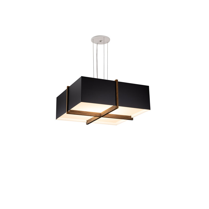 Luminaire suspendu DEL Veram 2700K, Noir mat / blanc mat, Chêne blanchi, H 6,4 po x l 24 po x P 24 po