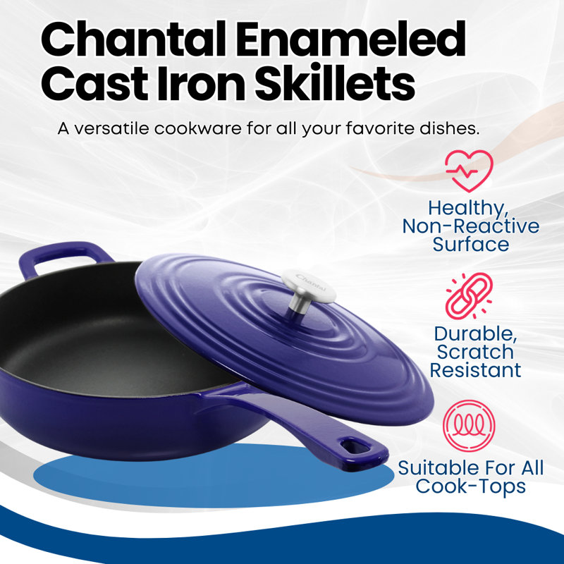 Chantal 10 In. Cast Iron Skillet Set with Lid, Cobalt Blue