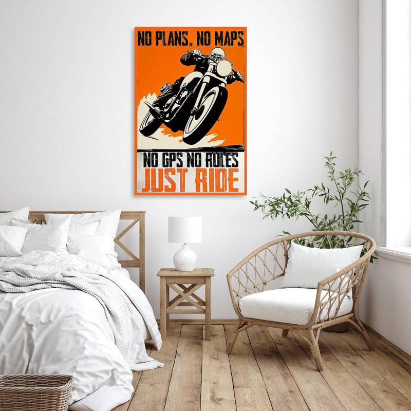 «Moto No Gps No Rules Just Ride», reproduction d'art graphique sur toile tendue, H 36 po x l 24 po x P 1,25 po
