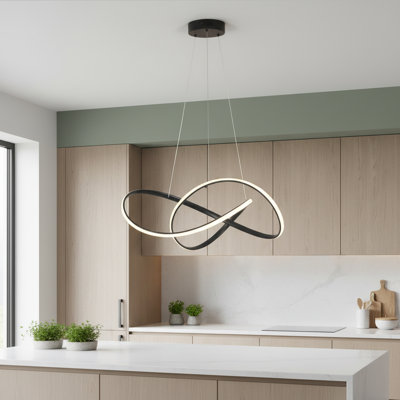 Luminaire suspendu moderne à DEL 23,6 pouces, lustre géométrique à intensité variable 3000K, noir mat