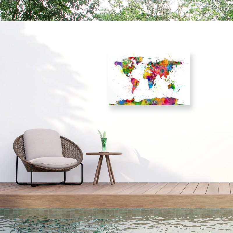 Aquarelle de la carte du Monde, H 22 po x l 32 po