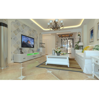 Meuble télé à DEL pour meuble télé 55-80 po avec prise de courant, console de télévision à grain de bois 60 70 80 po pour maisons et appartements