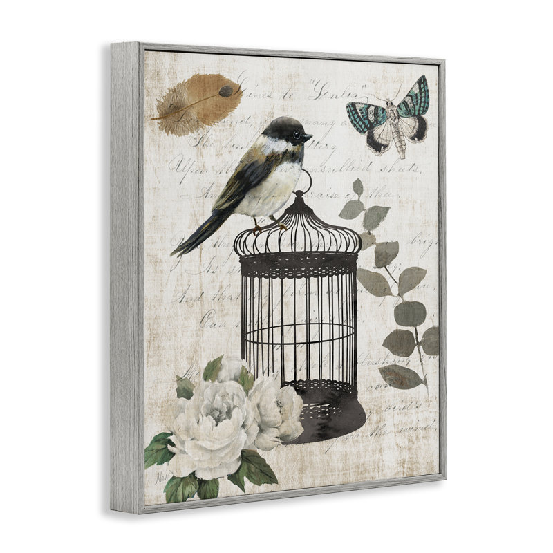 Giclée vintage encadrée d'oiseaux de la ménagerie, design par Nan, Estampe numérique Farmhouse, H 14 po x l 11 po