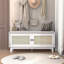 Banc d'entrée bohème en rotin avec rangement, banc à chaussures rembourré avec double porte, banc organisateur de chaussures en bois pour entrée et couloir (blanc + beige)