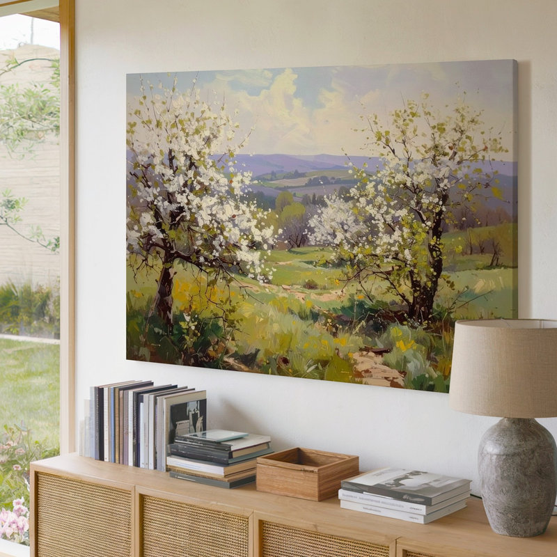 Impression sur toile, "Spring Orchard In Bloom", paysage impressionniste d'arbres en fleurs, H 9 po x l 12 po