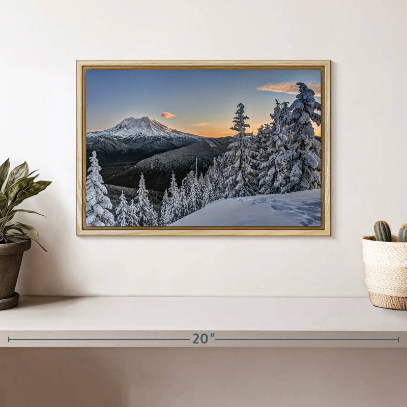 Mont Rainier Sunrise, Cadre flottant en bois naturel, 13 po x 9 po