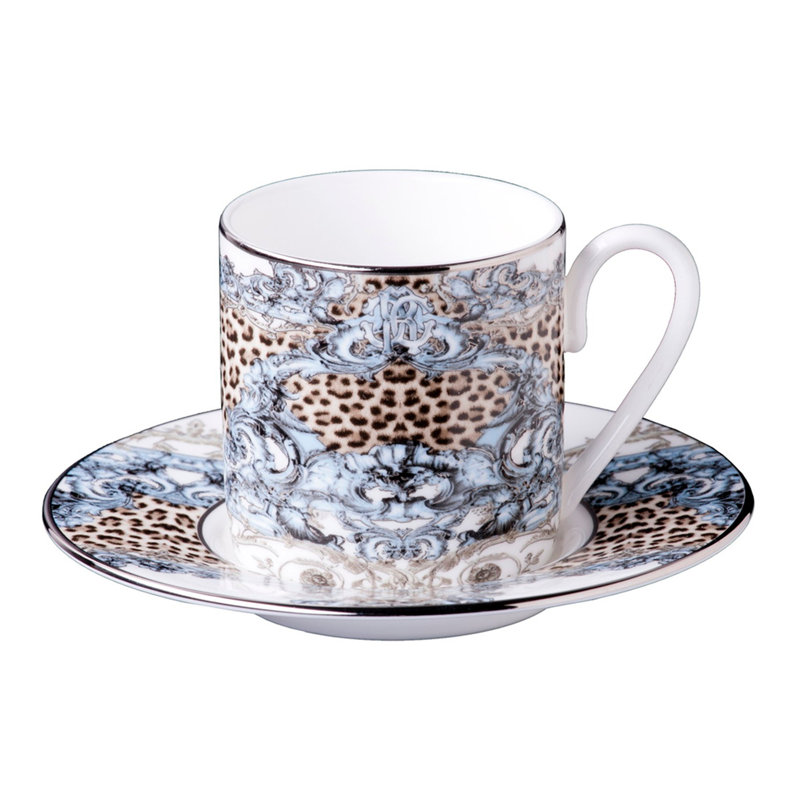 Coffee Cup & Saucer PALAZZO PITTI Set of 2 in Luxury Box diam. 2.3in, H 2.5in, Cap. 4 oz, Saucer diam. 4.75in