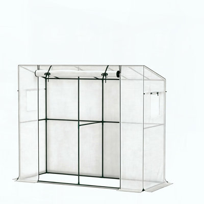 Lean-to Walk-In Greenhouse with Roll-Up Door and Mesh Windows