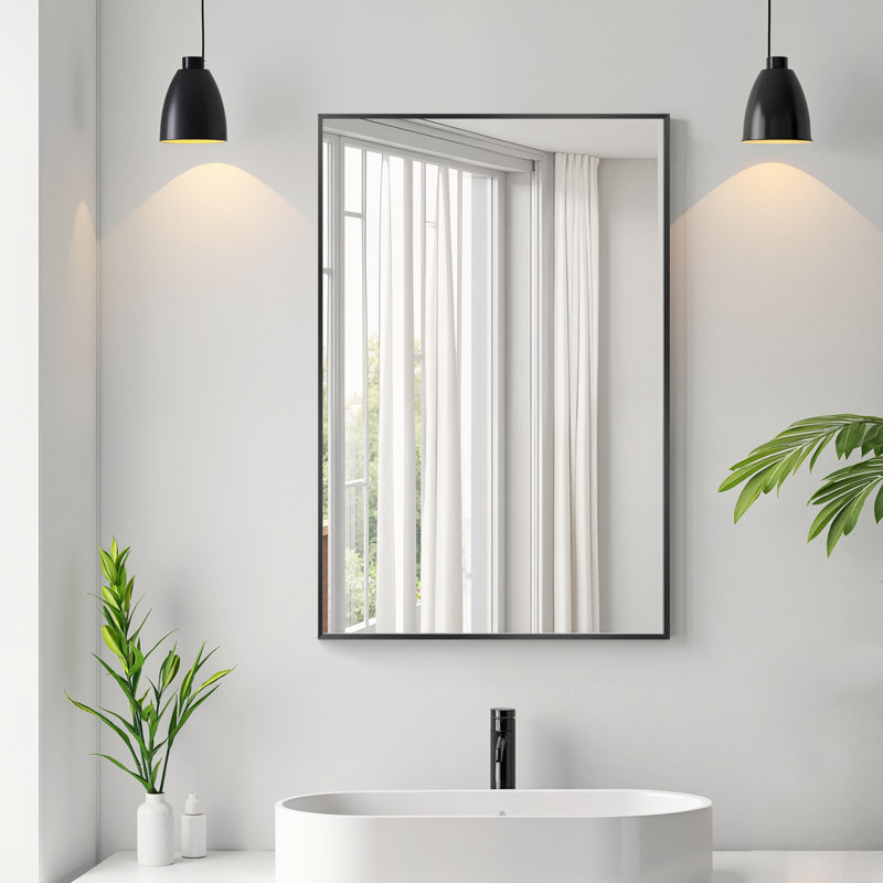 47''H x 22''W Rectangle Black Metal Bathroom Vanity Mirror Modern Accent Mirror Decorative Wall Mirror for Living Room Bedroom Entryway