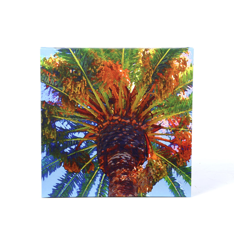 Palm Tree Looking Up Green and Blue Canvas Art
