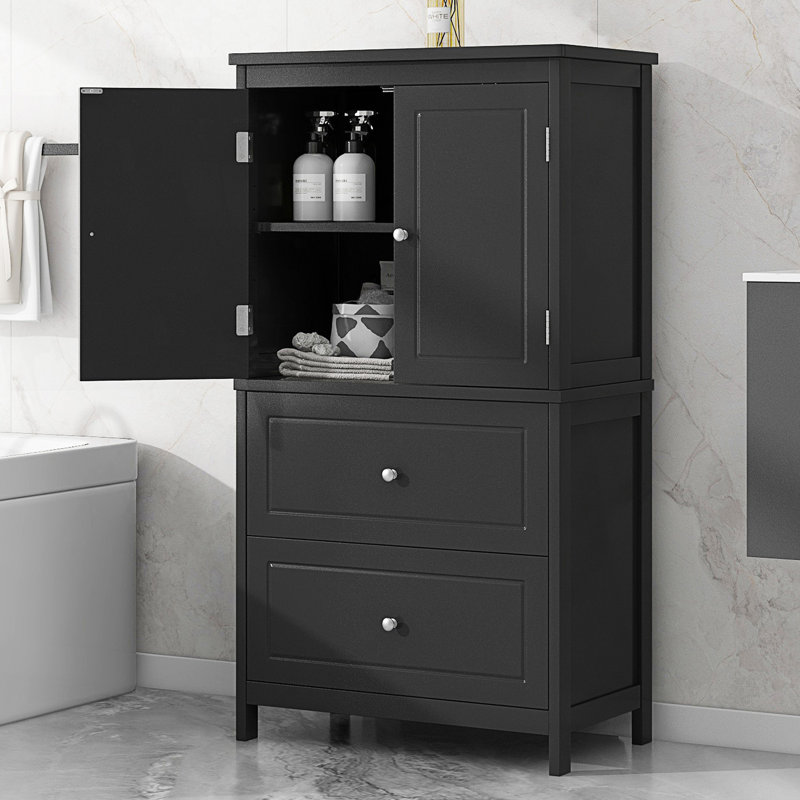 Armoire de rangement moderne avec deux portes et tiroirs, Noir