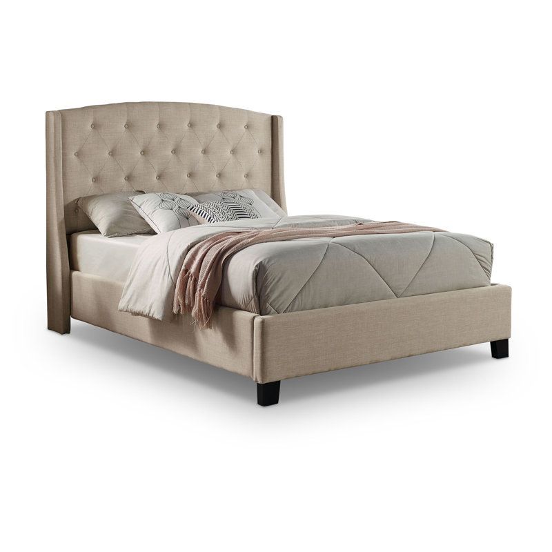 Forli Upholstered Wingback Bed, Beige, Queen