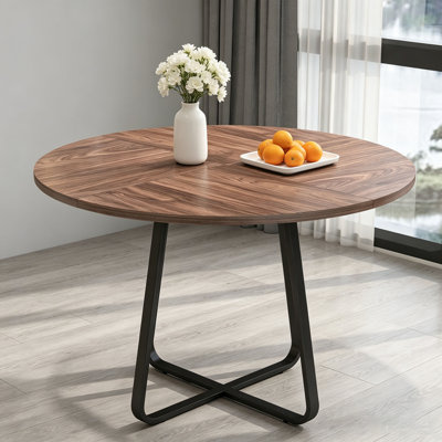 43.3" Round Dining Table for 4-6 People, MDF Wood Tabletop with Metal Legs, Modern Kitchen Table with X-Shaped Base, Large Round Table for Dining Room