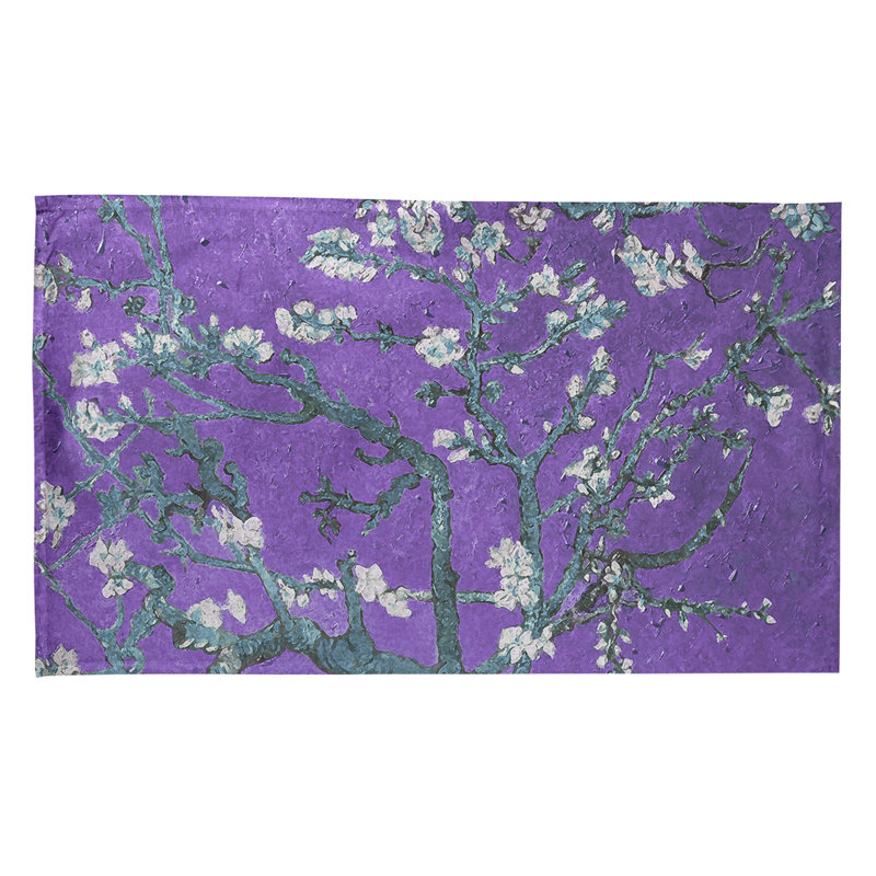 Serviette de thé en fleurs d’amande, Sergé de coton, Mauve / Blanc