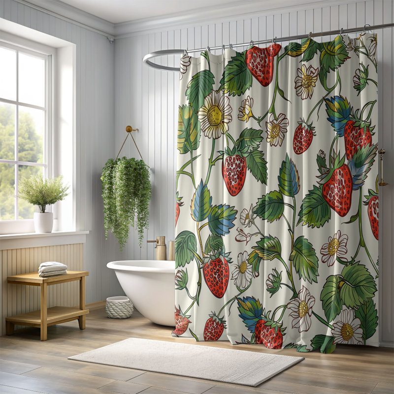 Rideau de douche 1 pièce Garden Strawberry Art, H 74 po x l 71 po