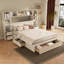 Pine Wood Platform Bed With All-In-One 2 Nightstand, Storage Shelf And Cabinet Bookcase With 2 Charging Stations-1914650620
