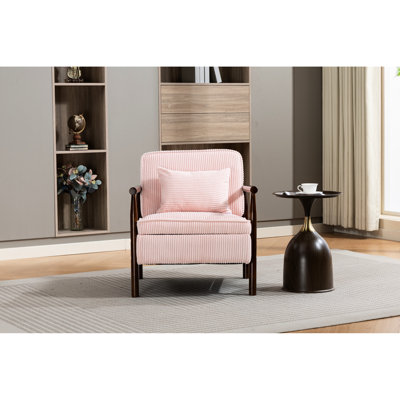 Storage Chair With Reading And Waist Cushion, Mid Century Modern Accent Chair, Upholstered Living Room Pink Corduroy, Foam Filler, High - Density Sponge Seat Back, 250lbs Max Capacity Armchair, For