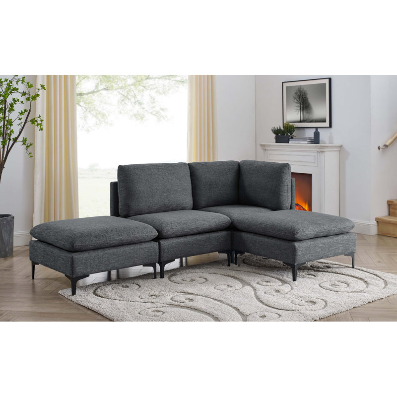 Canapé modulaire en lin avec configuration personnalisée, Dark Grey Linen, 35" H x 91" W x 61.5" D, Right Hand Facing
