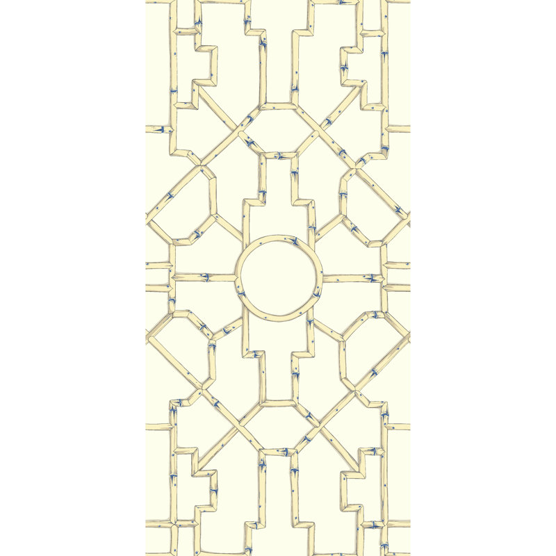 Baldwin Geometric Wallpaper Roll by Scalamandré, Linen/Blue/Ecru
