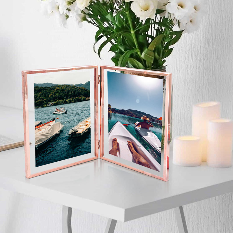 Cadre en métal flottant articulé avec verre véritable, Or rose, 6 po x 8 po