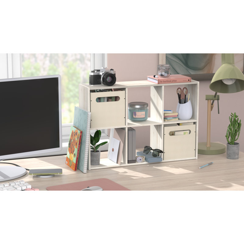 Mini-organisateur de bureau ou mural à 6 cubes avec 2 bacs de rangement pliables, Teck vieilli