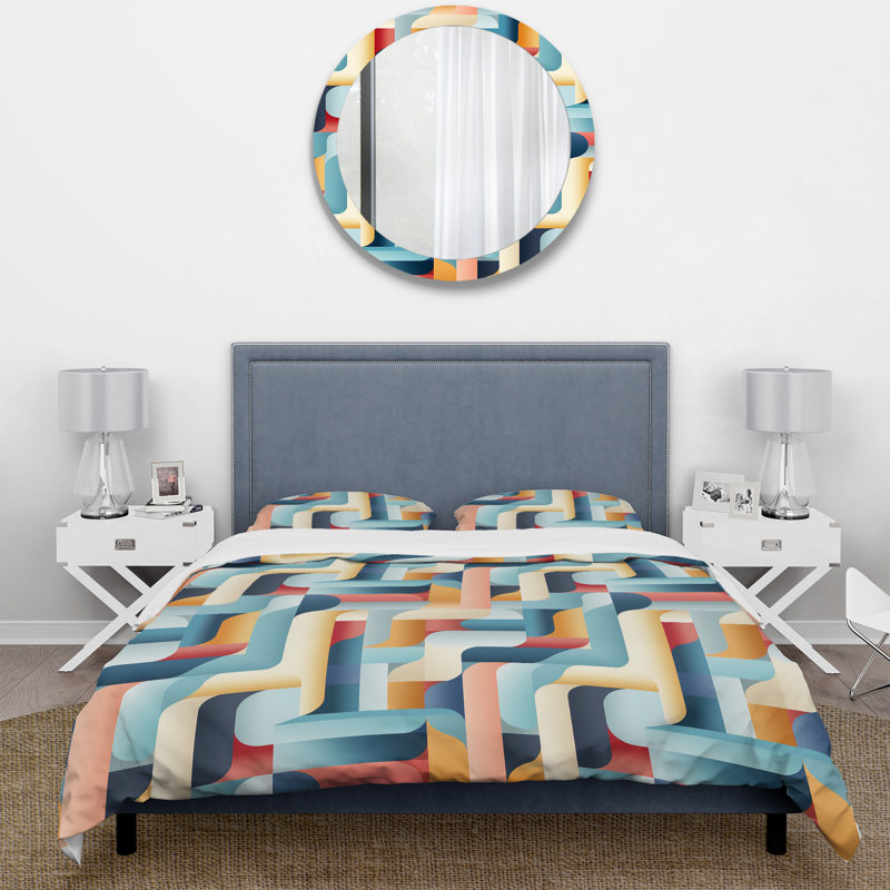 Ensemble de housse de couette à rayures Blue Geometric Angeled Symmetry Patterny