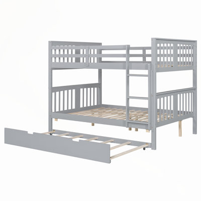 Lit superposé double au-dessus de double avec lit gigogne simple, échelle et garde-corps de sécurité - Conception compacte et durable