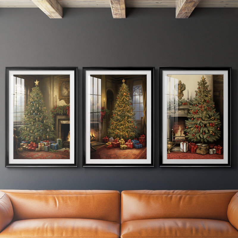 Christmas Holiday Art DVII - Impression encadrée sur mesure de qualité supérieure - 3 pièces, H 19 po x l 27 po