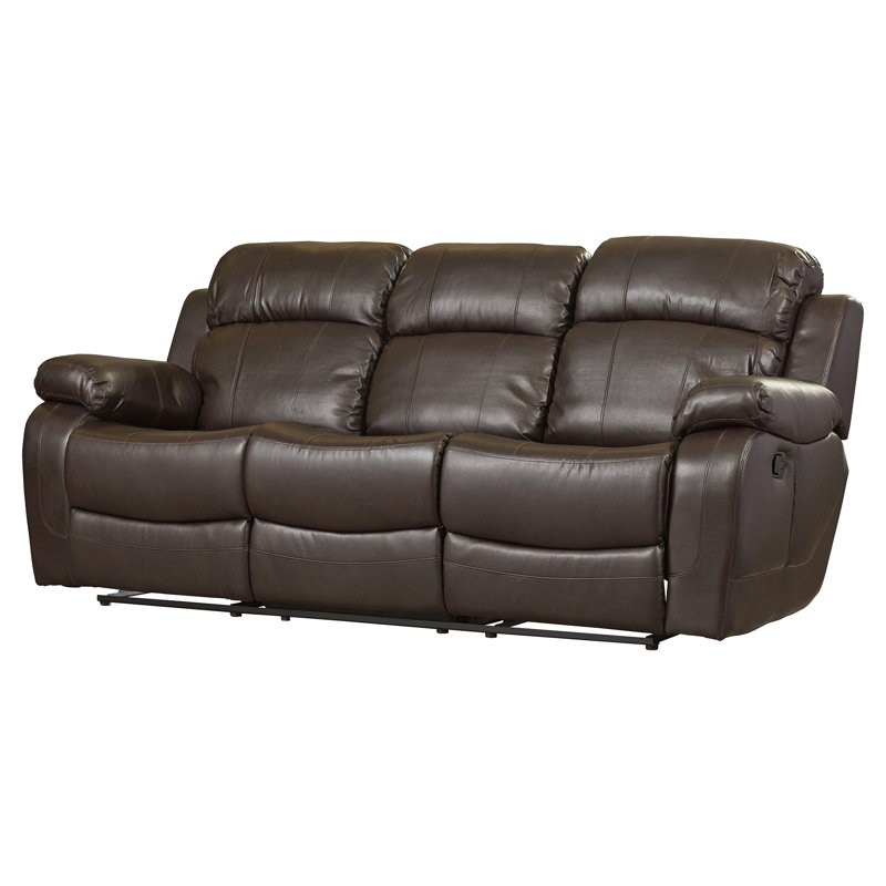 Cox 88'' Faux Leather Reclining Sofa, Brown Faux Leather