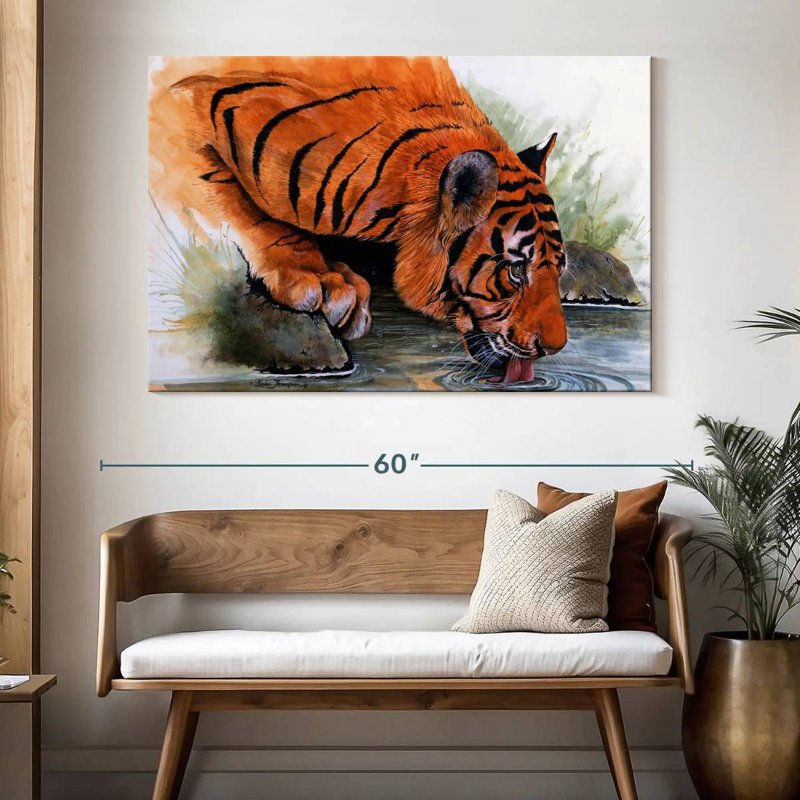 Brampt Tiger Drinking, 34" H x 51" W