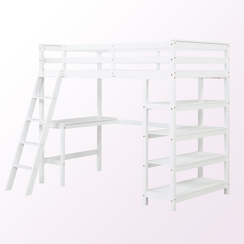 Eseosa Kids Loft Bed, White, Twin