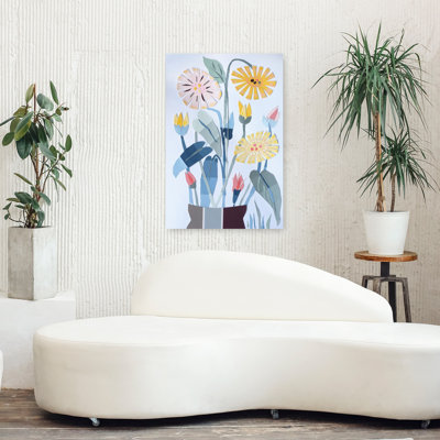 Contemporary Art Abstract Bold Colorful Daisy Flower Nature Wall Art by Annick - Wrapped Canvas Print