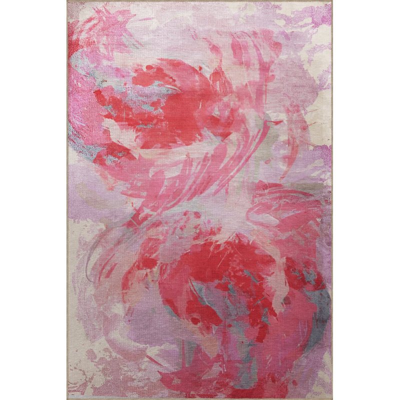 Pink-Beige Themed Abstract Patterned Modern Decorative Rug, Rectangle 4'11" x 9'10"