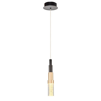 Cassen Elegant Metal Chandelier with Opal Glass Cap, 4.0 in Diameter x 47.2 in Height | 1 x 5W LED, 3000K, 500 Lm | Assembled, Stylish Platinum & Black/Gold | Perfect for Dining Room, Living Room, or Foyer