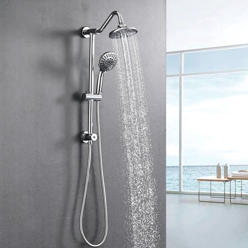 Bathroom Shower Featuring 6 Inch Rain Head And Handheld - Performance Wall Mounted Dual System With 5 Spray Patterns Adjustable Height
