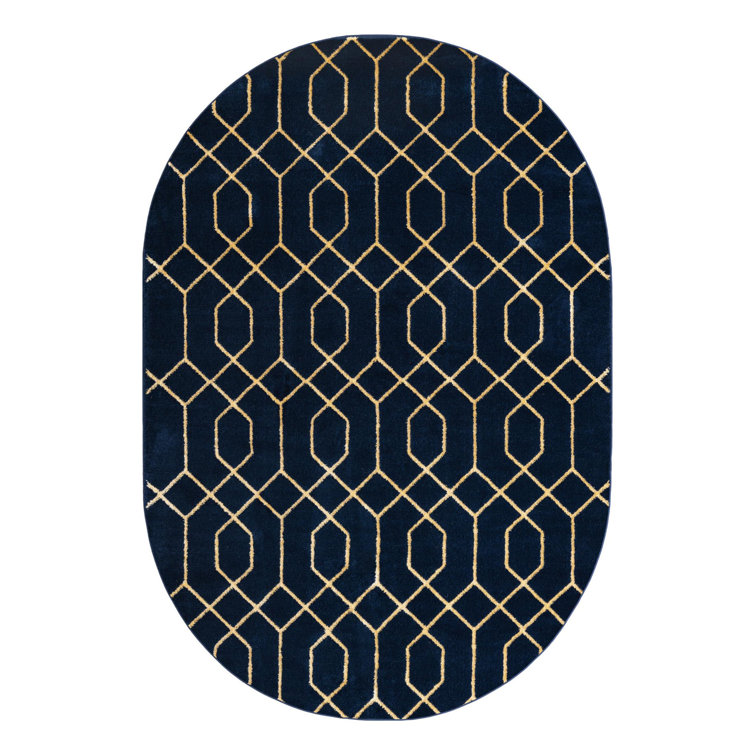 Glam Navy Blue Gold Area Rug