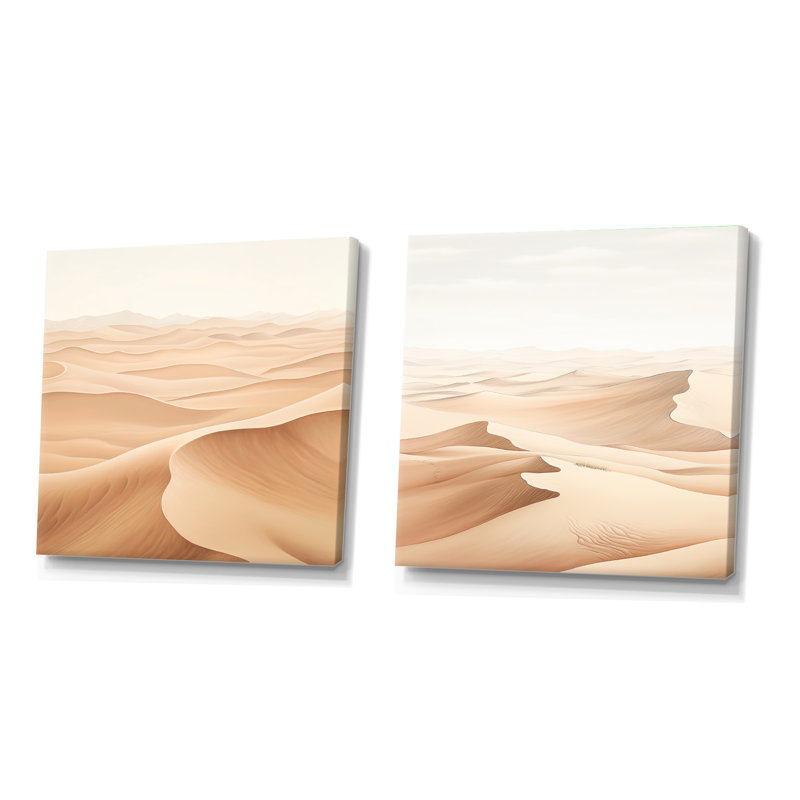 «Desert Sands Of Slumber Dreams» - Ensemble de 2 collages carrés à formes abstraites, H 16 po x l 33 po, Toile tendue