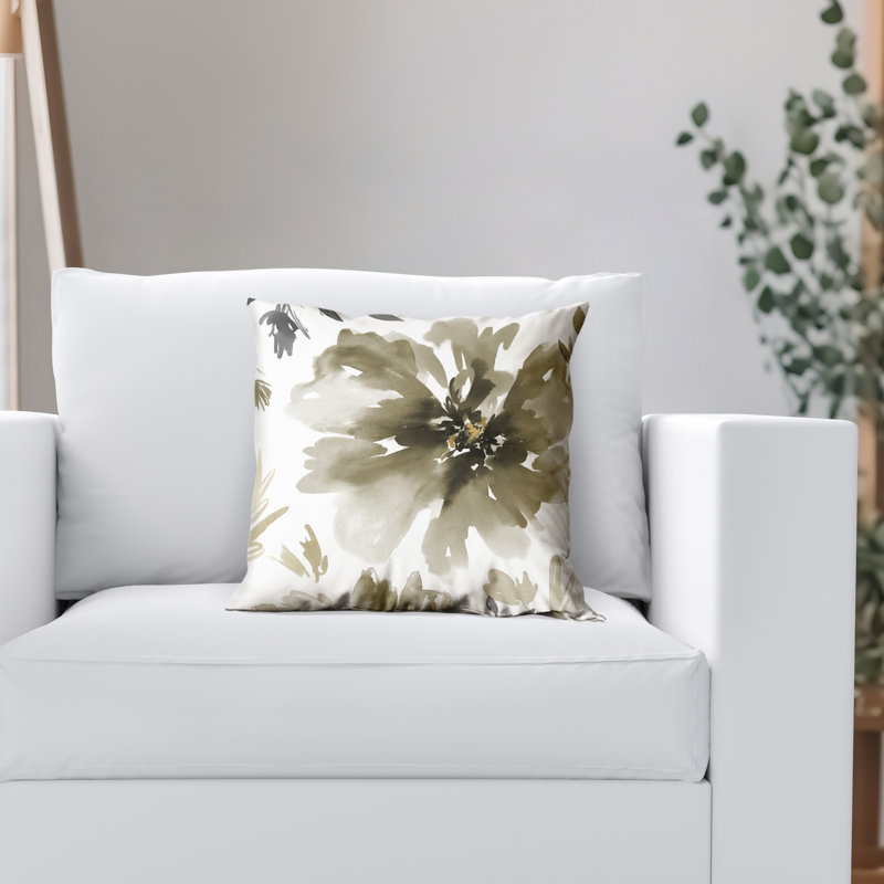 Floral Throw Pillow with Premium Polyester, Square 14"H x 14"W, Sepia