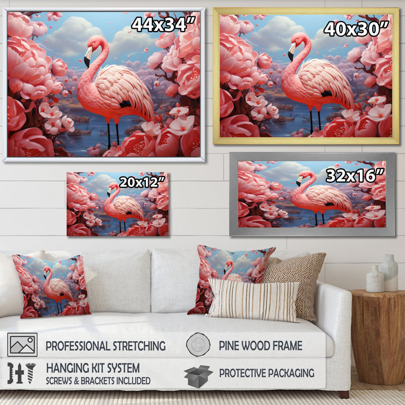 Atuf flamant rose Atuf - imprimé, Toile tendue, H 24 po x l 32 po x P 1 po