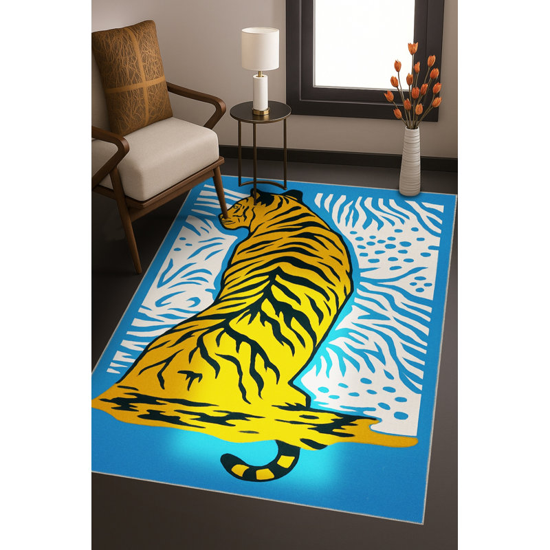 Tapis tissé crème à imprimé tigre Mosso, 2'6" x 9'10"