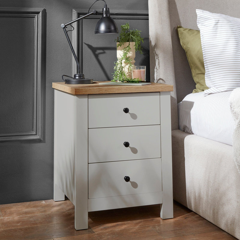 Maryhannah 45cm W Manufactured Wood Bedside Table, Stone Grey