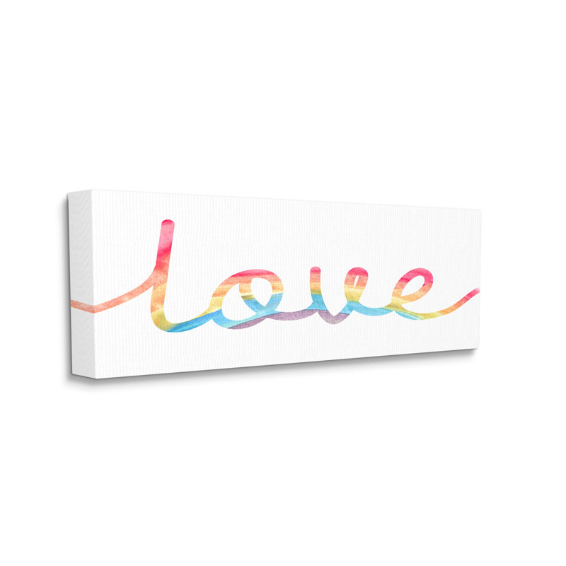 «Simplistic Rainbow Love», typographie cursive sur blanc, estampe numérique encadrée par Daphne Polselli, Toile tendue
