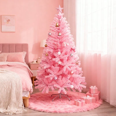 Arbre de Noël artificiel rose de 6 pi avec 1000 branches et support pliable pré-articulé pour décoration d'intérieur