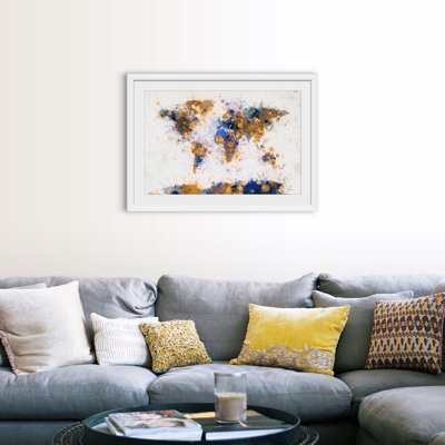 «World Map Paint Splash» par Francy, impression en jaune et bleu