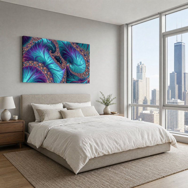 «Teal and Copper Fractal Spirals», art mural, L 40 po x H 20 po
