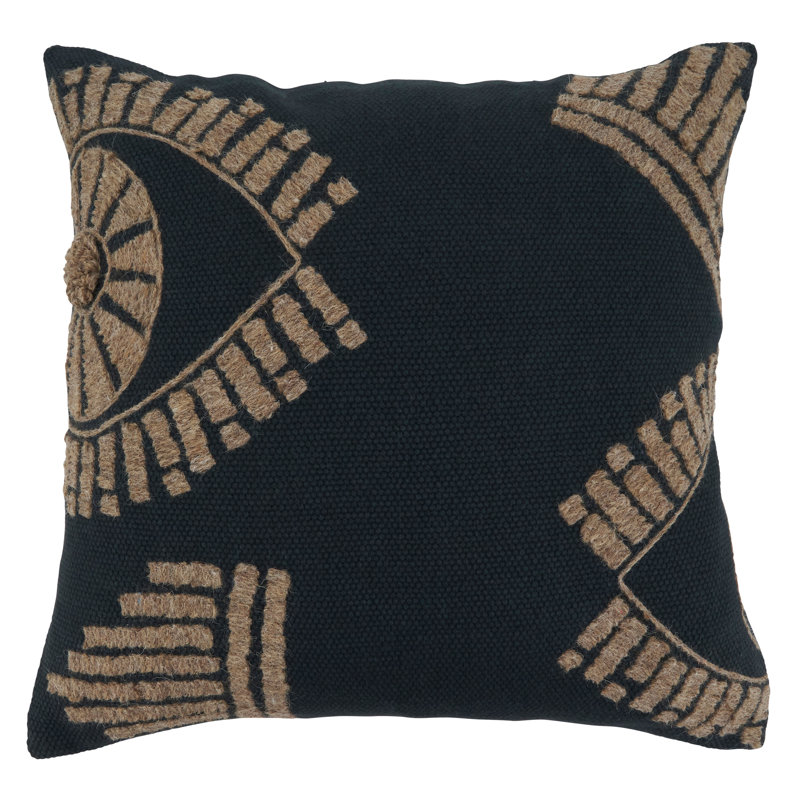Medium Black Cotton Geometric Embroidered Throw Pillow
