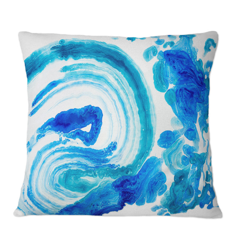 Coussin décoratif à imprimé d'encre bleue et blanche, 18 po x 18 po