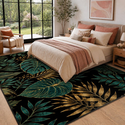 1Pcs Tropical Leaf Print Rug - Lush  Botanical Design, Washable Soft Carpet for Living Room, Bedroom, Dining Area, Hallway, Office, Durable Easy Clean Decor for home detor