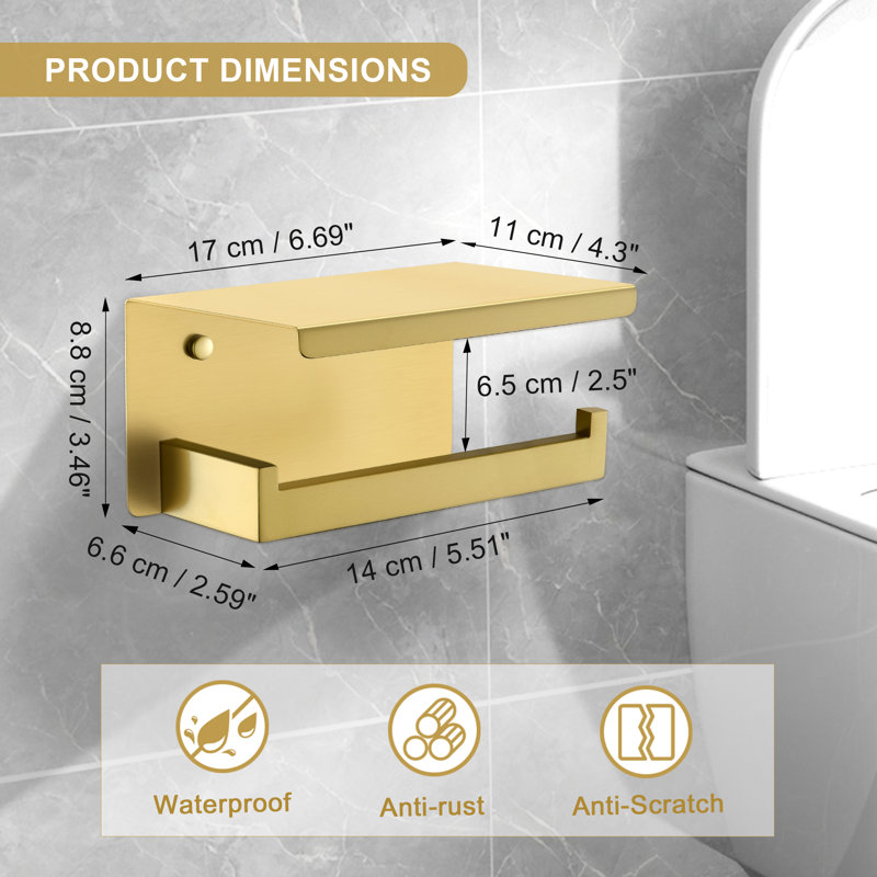 Bathroom Toilet Paper Holder Wall Mount, Brushed Gold